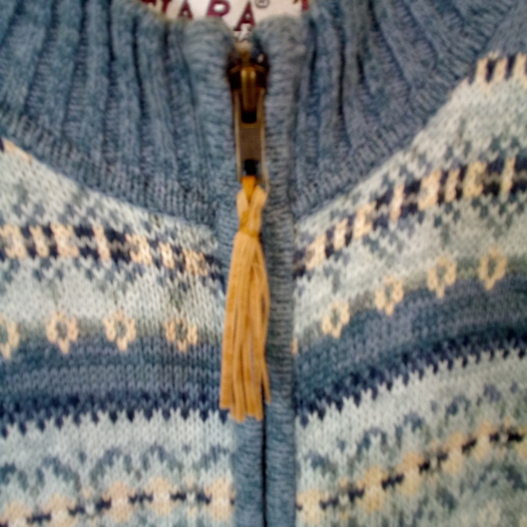 Vintage Tiara Multi Blue L/S Zip Up Sweater XL - Picture 3 of 5